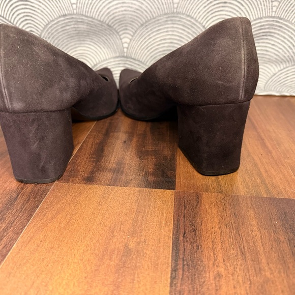 Prada Brown Suede Pointed Block Heel Pumps - Picture 6 of 9